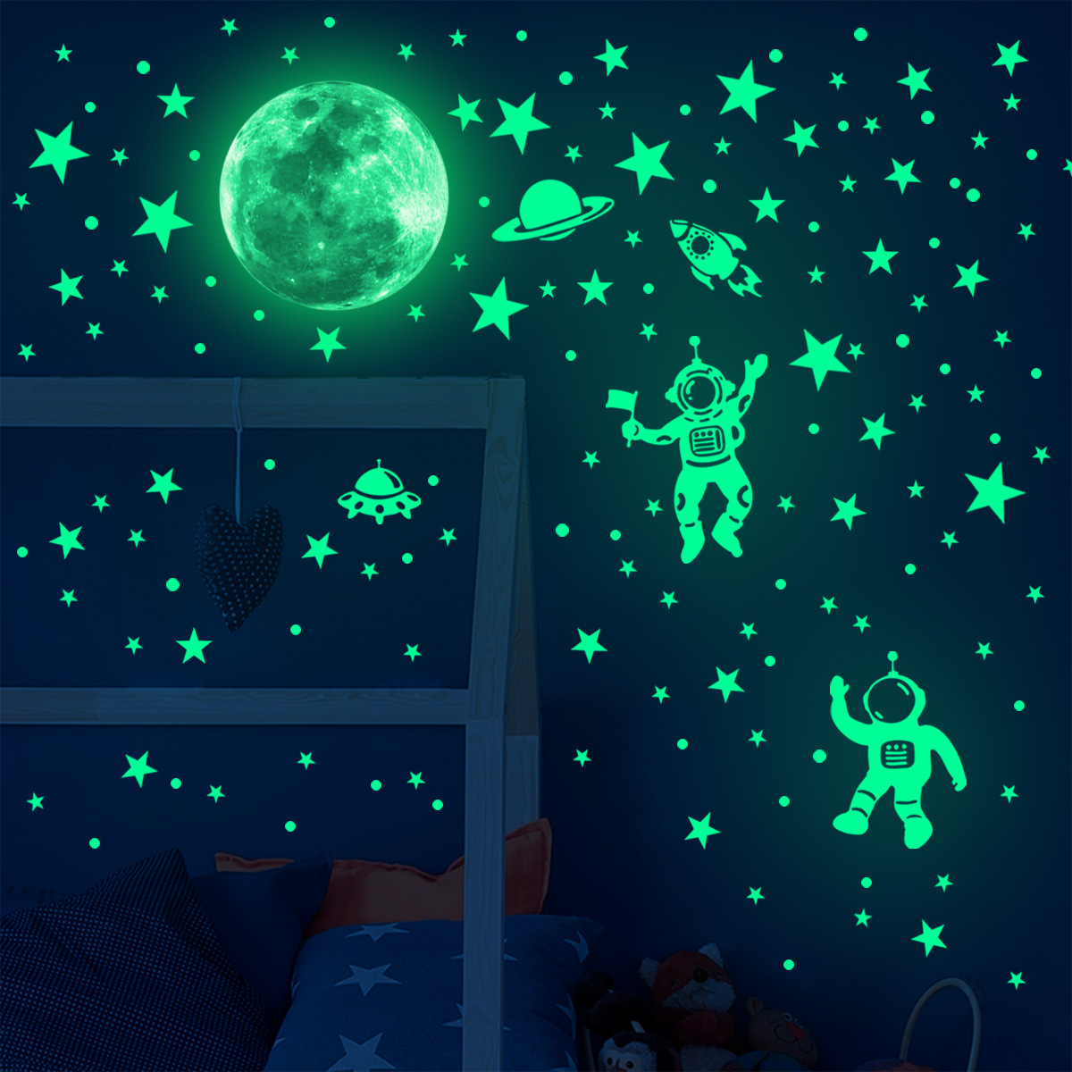 Glow In Dark Stars - Autocollants muraux étoiles de lune lumineuses,